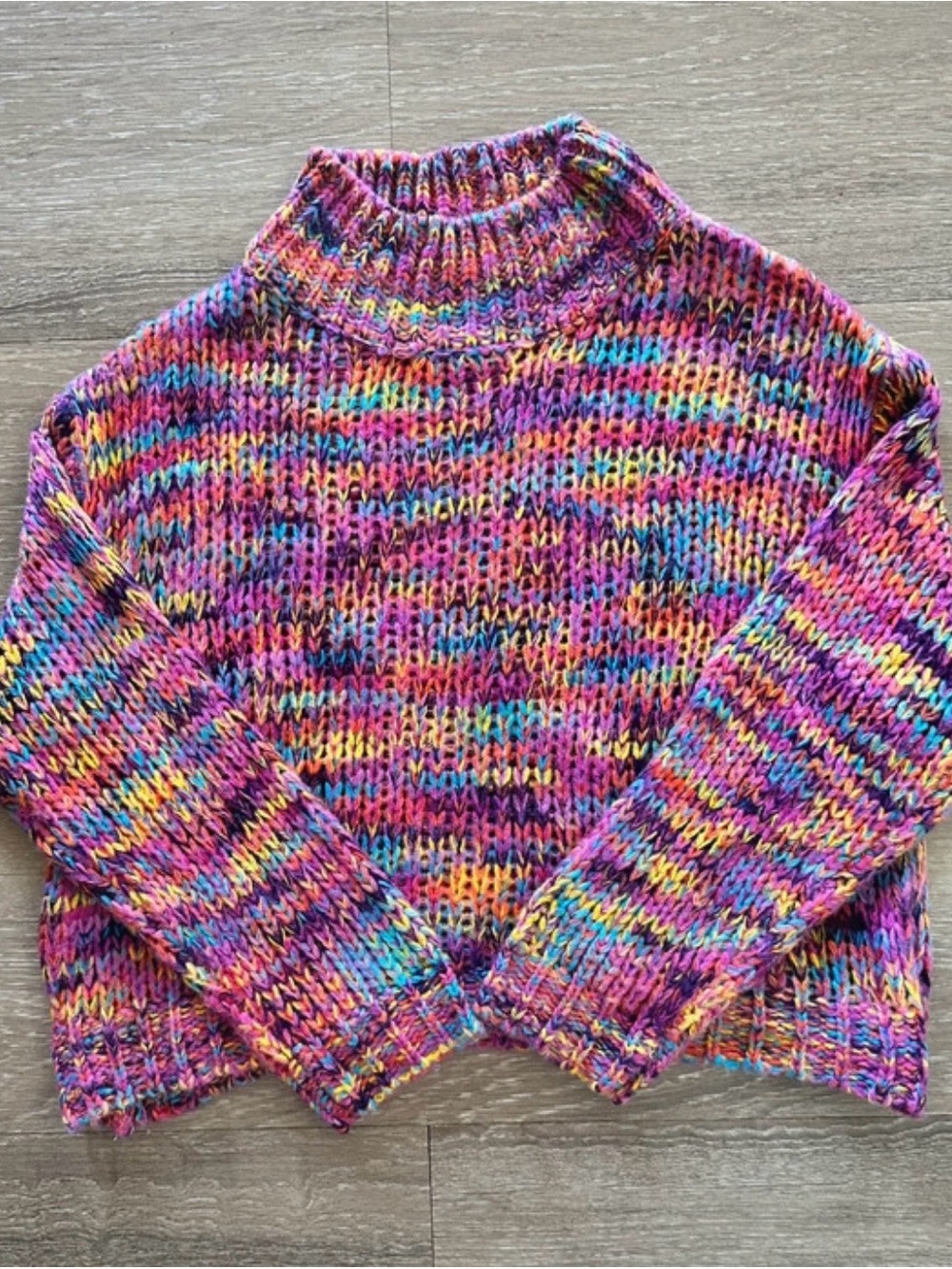 Goodnight Macaroon Multicolor Mock Neck Cropped Knit Sweater